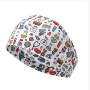 Nurse Medical Print Headband with Buttons to hold mask